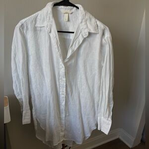 Oversized Classic White Women Linen Shirt
